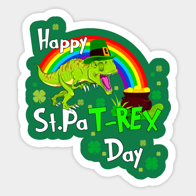 Happy St Patrick's Day Dinosaur PaT Rex Leprechaun Rainbow Sticker by Bezra